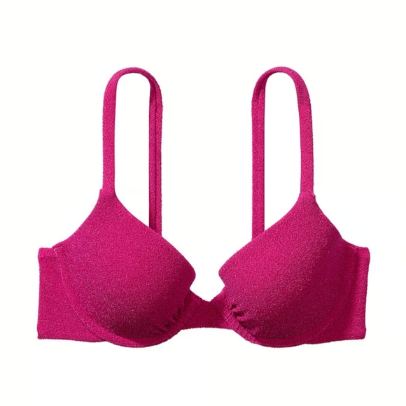 NWT Hot Pink Victoria's Secret Swim Shimmer lcon Push-Up Bikini Top - Picture 11 of 13